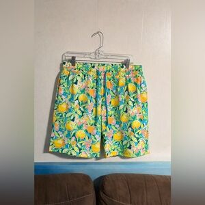 SweetHoney Lemon Print Swim Trunks - Green and Yellow